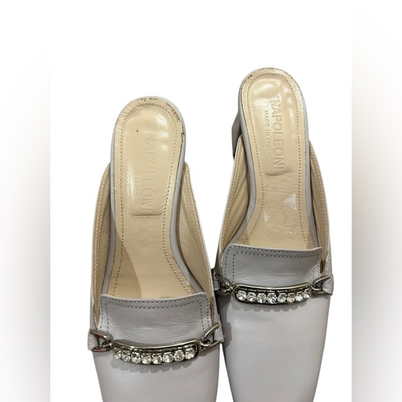 Napoleoni gray Leather Mule Heels w/ Rhinestone Chain Made in Italy Size 38 - Picture 3 of 10